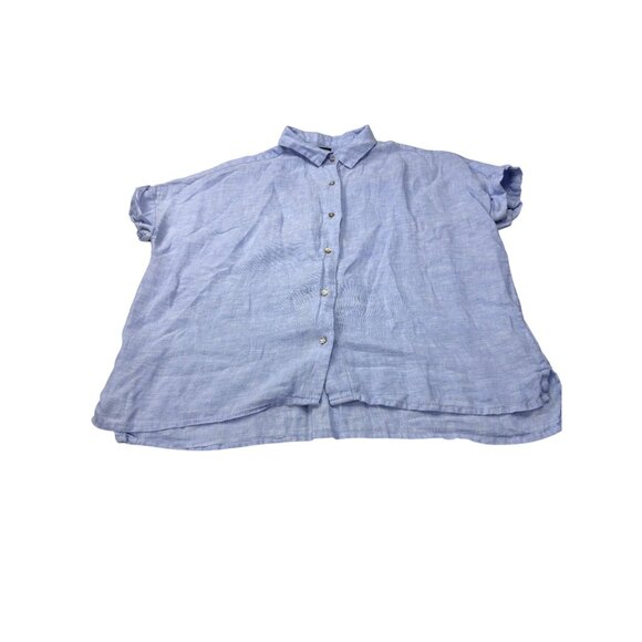 Rachel Roy Light Blue 100% Linen Button-Up Short Sleeve Shirt Size M - Picture 5 of 8